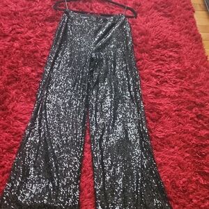 Glamorous Black Sequin Wide-Leg Pants